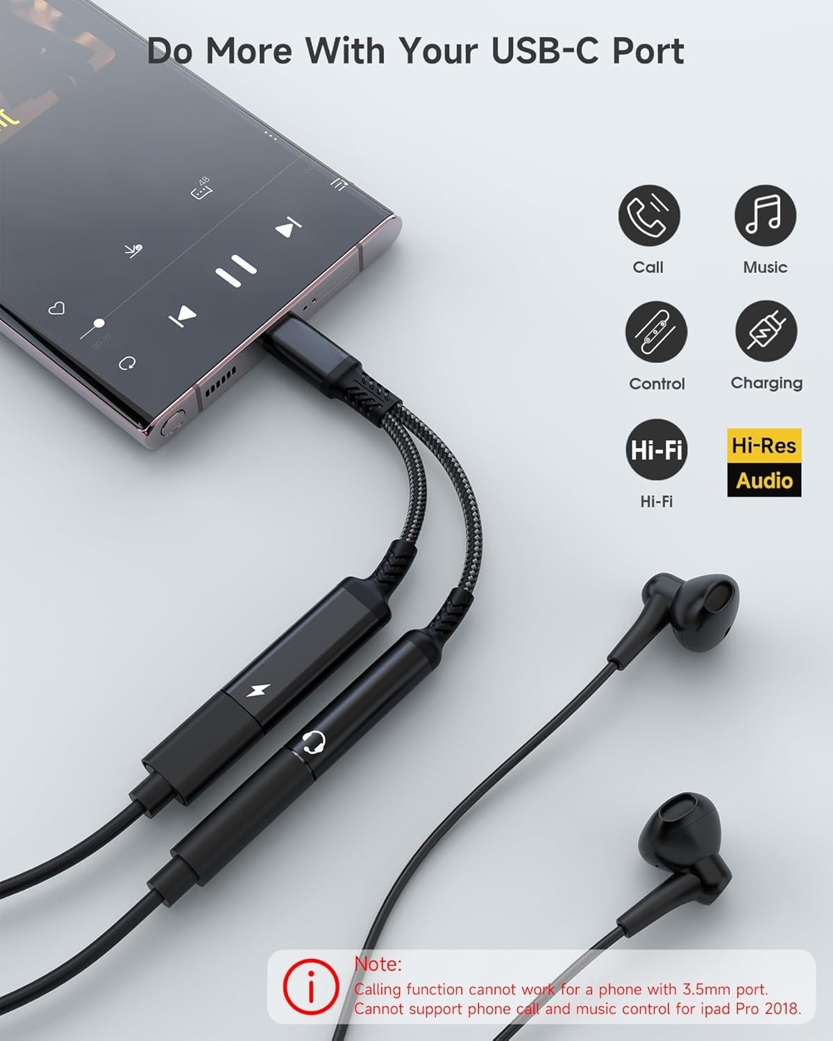 Adaptateur USB-C Vers Prise Casque 3.5 Mm - Avec DAC Haute Définition, Charge Rapide 60W, Compatible IPhone, Android, MacBook